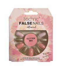 Technic False Nails - Almond, Pink Glitter Mix