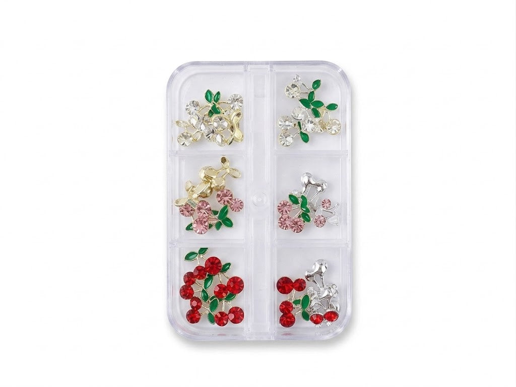 Décorations pour ongles en boîte, strass cerises 30 pièces