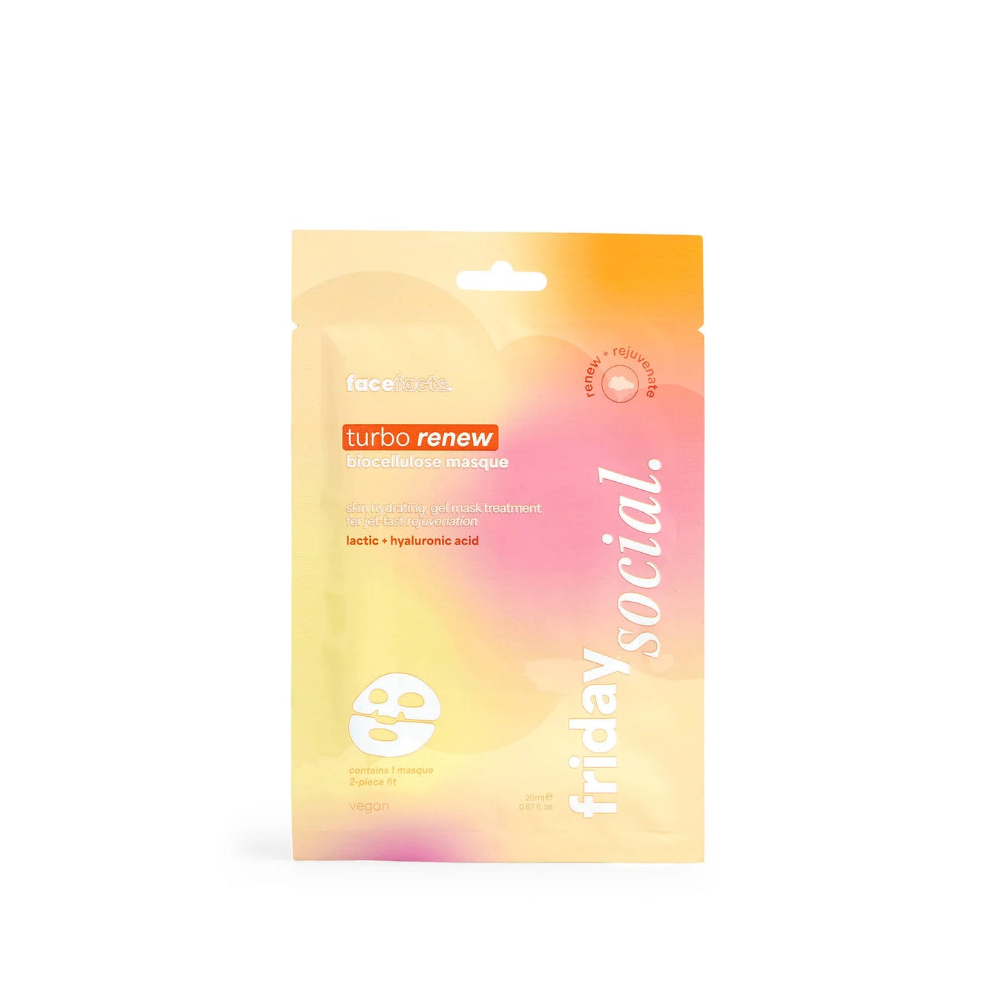 Face Facts Friday Social - Turbo Renew Biocellulose Masque - Lactic acid & Hyaluronic acid