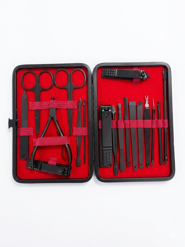 Kit de 18 accessoires cosmétiques pour manucure, pédicure et soins du visage