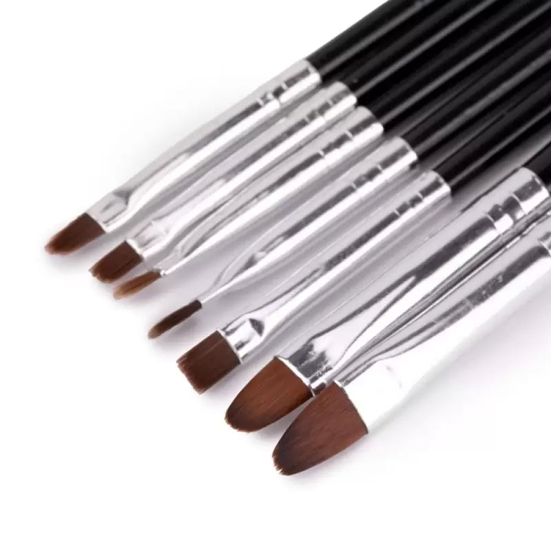Kit de pinceaux de manucure, manche en plastique noir, 7 pièces