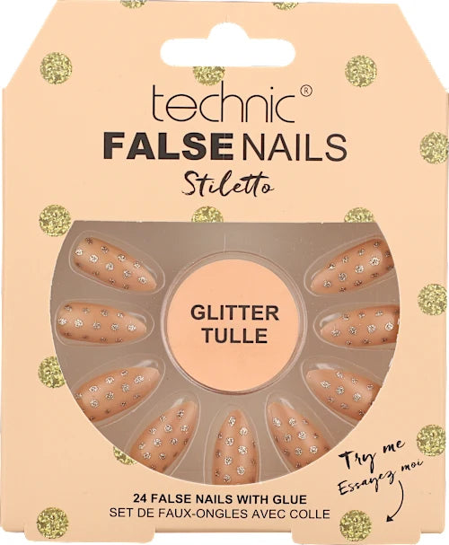 Technic False Nails - Stiletto, Glitter Tulle